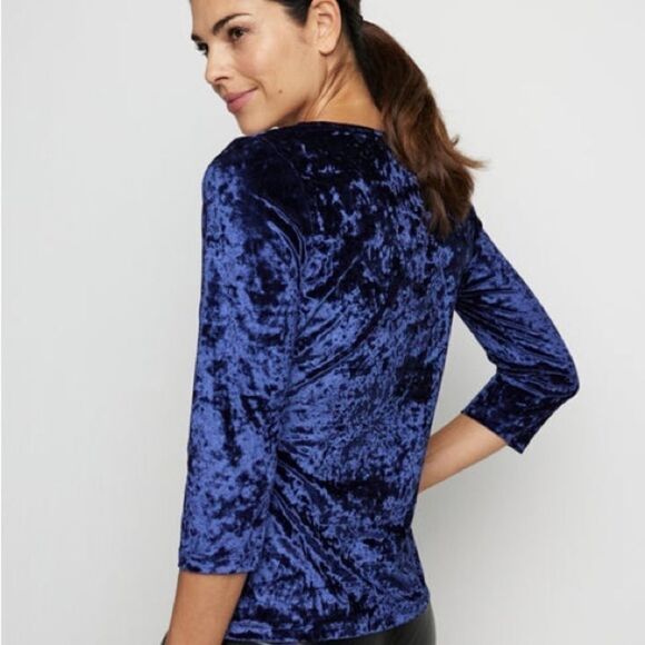 Nwt Inner Beauty Women's deep blue Crushed Velvet Surplice Front Top sz M - Picture 3 of 15